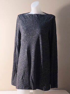 Eileen Fisher Charcoal Heather Cotton/Wool Long Sleeve Boat Neck Tunic Size: L